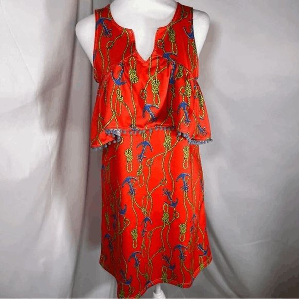 Tracy Negoshian Hadley Sleeveless/Cold Shoulder Anchor Dress Orange/Red